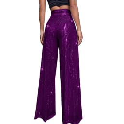Women High Waist Sequin Sparkle Flared Pants Casual Loose Wide Leg Bell Bottom Trousers Glitter Bling Clubwear Party Shiny Pants