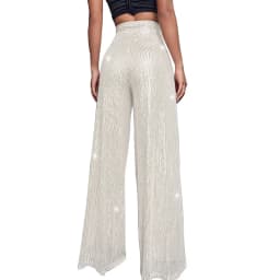 Women High Waist Sequin Sparkle Flared Pants Casual Loose Wide Leg Bell Bottom Trousers Glitter Bling Clubwear Party Shiny Pants