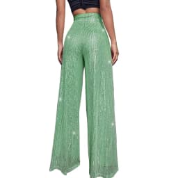 Women High Waist Sequin Sparkle Flared Pants Casual Loose Wide Leg Bell Bottom Trousers Glitter Bling Clubwear Party Shiny Pants