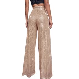 Women High Waist Sequin Sparkle Flared Pants Casual Loose Wide Leg Bell Bottom Trousers Glitter Bling Clubwear Party Shiny Pants