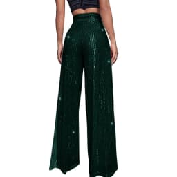 Women High Waist Sequin Sparkle Flared Pants Casual Loose Wide Leg Bell Bottom Trousers Glitter Bling Clubwear Party Shiny Pants