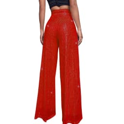 Women High Waist Sequin Sparkle Flared Pants Casual Loose Wide Leg Bell Bottom Trousers Glitter Bling Clubwear Party Shiny Pants