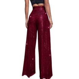 Women High Waist Sequin Sparkle Flared Pants Casual Loose Wide Leg Bell Bottom Trousers Glitter Bling Clubwear Party Shiny Pants