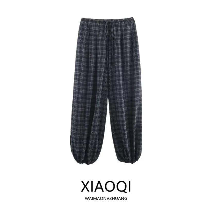 Women's Plaid Puffy Pants Autumn 2025 New Style Versatile Design Casual Harajuku Trousers High Waist Other Material