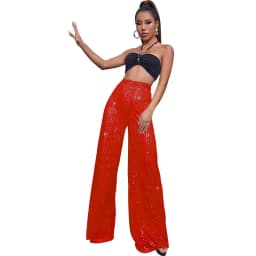 New Women's Solid Color Wide-leg Pants Casual Fashion Elegant Black Sequins Holiday For Women Long Pant Womens Clothing