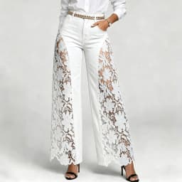 Denim Pant Women Jeans Vintage Wide Leg Long Pants High Waist Trousers Y2k Streetwear Elegant Work Lace Hollow Out Sexy Casual