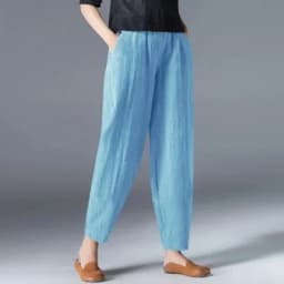 Cotton Linen Harem Pants Women Summer Nine Points Loose Thin Elastic Waist Wide Leg Pants Artistic Versatile Casual Pants