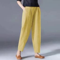 Cotton Linen Harem Pants Women Summer Nine Points Loose Thin Elastic Waist Wide Leg Pants Artistic Versatile Casual Pants