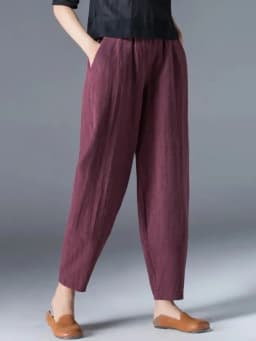 Cotton Linen Harem Pants Women Summer Nine Points Loose Thin Elastic Waist Wide Leg Pants Artistic Versatile Casual Pants