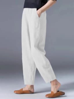 Cotton Linen Harem Pants Women Summer Nine Points Loose Thin Elastic Waist Wide Leg Pants Artistic Versatile Casual Pants