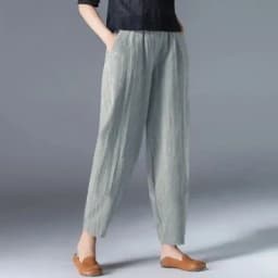 Cotton Linen Harem Pants Women Summer Nine Points Loose Thin Elastic Waist Wide Leg Pants Artistic Versatile Casual Pants