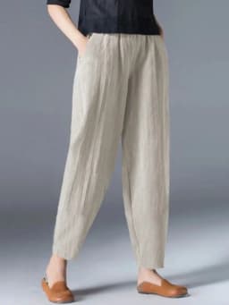 Cotton Linen Harem Pants Women Summer Nine Points Loose Thin Elastic Waist Wide Leg Pants Artistic Versatile Casual Pants
