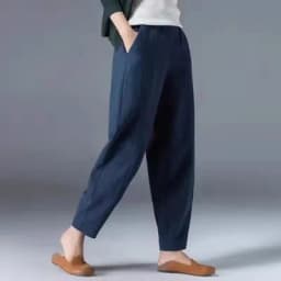 Cotton Linen Harem Pants Women Summer Nine Points Loose Thin Elastic Waist Wide Leg Pants Artistic Versatile Casual Pants