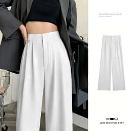 Spring Autumn Casual Loose Suit Pants Women Korean High Waist Office Wear Straight Pants Versatile Solid Floor Length Trousers