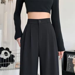 Spring Autumn Casual Loose Suit Pants Women Korean High Waist Office Wear Straight Pants Versatile Solid Floor Length Trousers