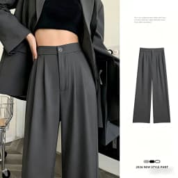Spring Autumn Casual Loose Suit Pants Women Korean High Waist Office Wear Straight Pants Versatile Solid Floor Length Trousers