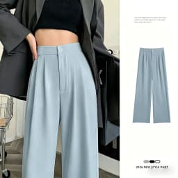 Spring Autumn Casual Loose Suit Pants Women Korean High Waist Office Wear Straight Pants Versatile Solid Floor Length Trousers
