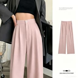 Spring Autumn Casual Loose Suit Pants Women Korean High Waist Office Wear Straight Pants Versatile Solid Floor Length Trousers