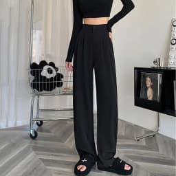 Spring Autumn Casual Loose Suit Pants Women Korean High Waist Office Wear Straight Pants Versatile Solid Floor Length Trousers