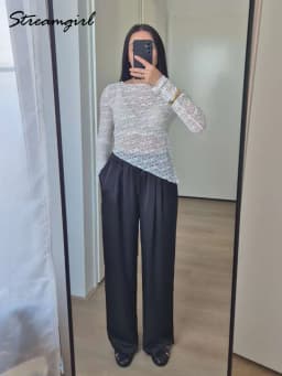 Luxury Wide Leg Satin Pants For Women Trousers With Pockets Black Women's Pants And Trousers Brown High Waist Baggy For Ladies