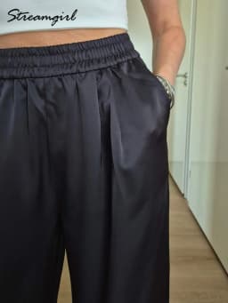 Luxury Wide Leg Satin Pants For Women Trousers With Pockets Black Women's Pants And Trousers Brown High Waist Baggy For Ladies