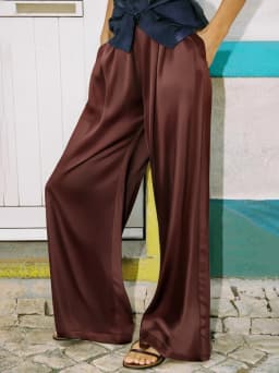 Luxury Wide Leg Satin Pants For Women Trousers With Pockets Black Women's Pants And Trousers Brown High Waist Baggy For Ladies