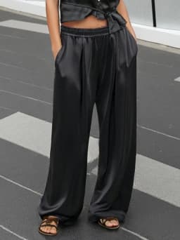 Luxury Wide Leg Satin Pants For Women Trousers With Pockets Black Women's Pants And Trousers Brown High Waist Baggy For Ladies