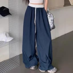 Chic Matching Loose Women's Wide Leg Pants Elastic Waist Drawstring Patchwork Straight Leg Pant Casual Streetwear New Sportswear