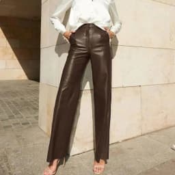 Fashion Solid Color PU Leather Pants Women 2025 New Trendy Lady Commuting Clothing High Waist Straight Trousers Women's Pants