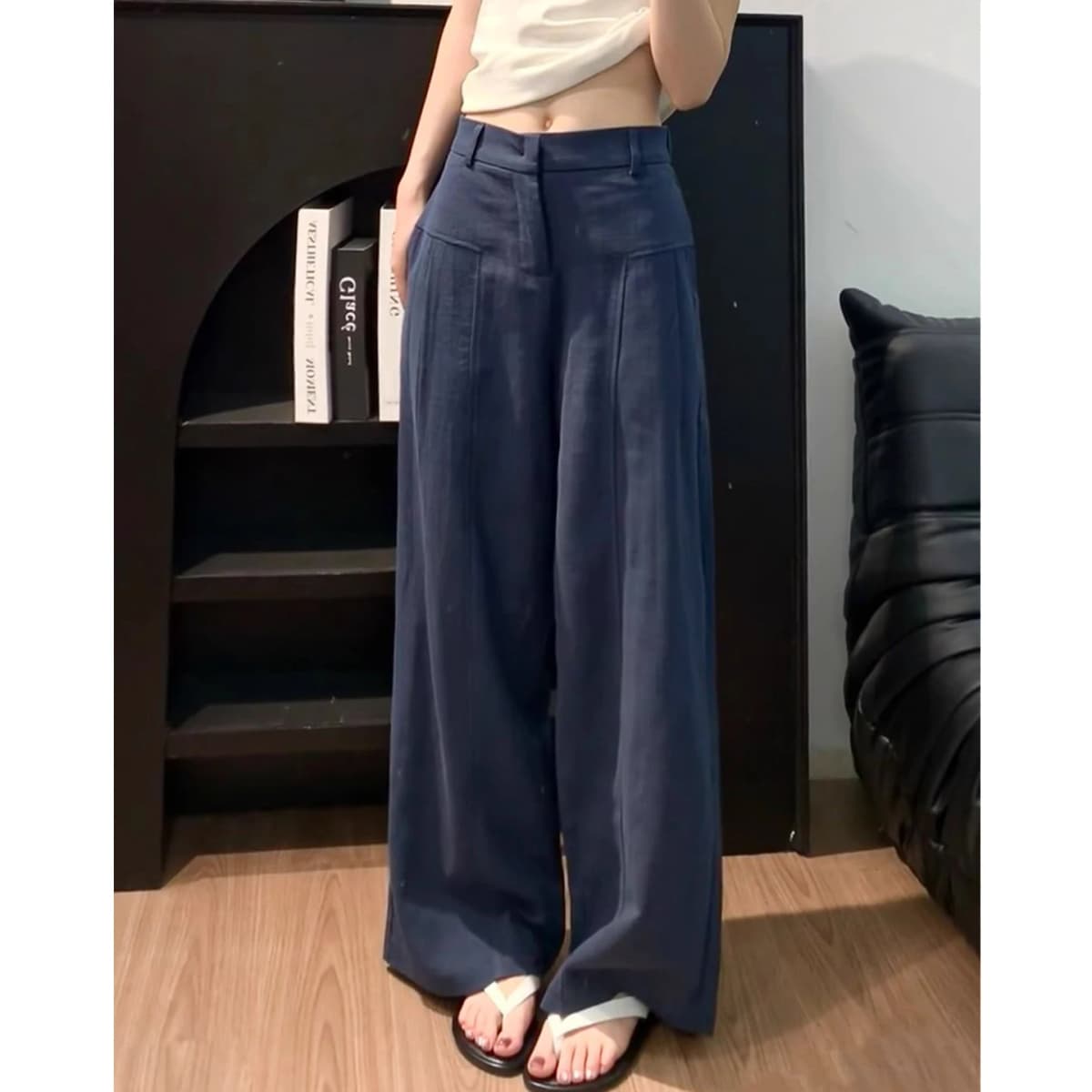 Loose Wide Leg Pants Women's Korean Style Straight Cut Casual Trousers Spring Summer New Arrival High Waist Polyester Fiber