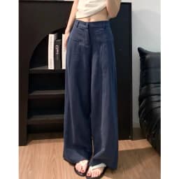 Loose Wide Leg Pants Women's Korean Style Straight Cut Casual Trousers Spring Summer New Arrival High Waist Polyester Fiber