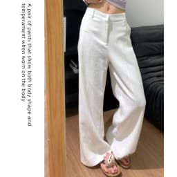 Loose Wide Leg Pants Women's Korean Style Straight Cut Casual Trousers Spring Summer New Arrival High Waist Polyester Fiber