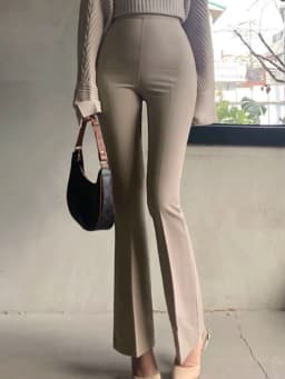 Fashionable Comfortable High Waist Flared Casual Pants Women's Trendy Commute Style Long Pants Polyester Viscose Spandex Blend