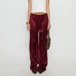 Women Satin Wide Leg Dress Pants Silk Casual Dressy Long Flowy Pants Elastic High Waisted Trousers