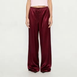 Women Satin Wide Leg Dress Pants Silk Casual Dressy Long Flowy Pants Elastic High Waisted Trousers