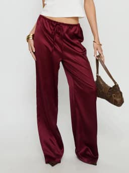 Women Satin Wide Leg Dress Pants Silk Casual Dressy Long Flowy Pants Elastic High Waisted Trousers