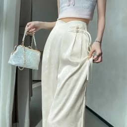 Summer Women Thin Jacquard Trousers Korean Ladies High Waist Wide Leg Pants 2025 Female Fashion Satin Straight-leg Pantalons