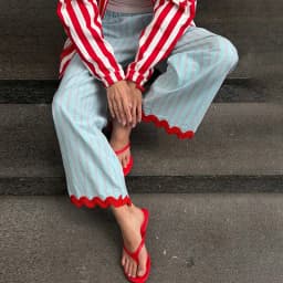 Casual Women's Striped Contrast Wave Cut Pants Loose Elastic Waist Pockets Wide Leg Female Trousers 2026 Lady All-match Pant