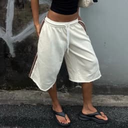 Preppy Loose Jogger Pants Women Y2K Striped Side Cropped Wide Leg Sweatpants Elastic Waist Capri Trousers Sporty Streetwear