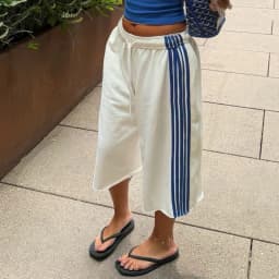 Preppy Loose Jogger Pants Women Y2K Striped Side Cropped Wide Leg Sweatpants Elastic Waist Capri Trousers Sporty Streetwear