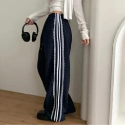 Korean Style Casual Pants Women's Lace Trim Splice Elastic Waist Long Trousers Versatile Slimming Design Winter New Style