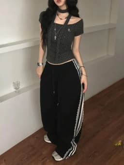 Korean Style Casual Pants Women's Lace Trim Splice Elastic Waist Long Trousers Versatile Slimming Design Winter New Style