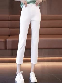 New 2026 Women's Ice Silk Straight Leg Pants Thin Casual Spring Summer High Waist Nine Points Suit Sle Qui Dry Commute Fa...