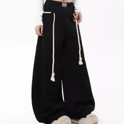 2026 New Women Personalized Woven Hemp Rope Belt Loose Wide-leg Casual Pants Bloomers