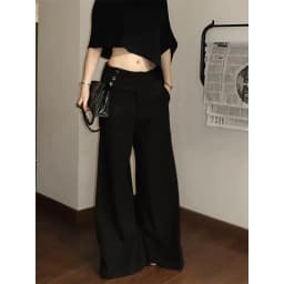 MEXZT Faux Woolen Wide Leg Pants Women Fashion Streetwear Bagyy Black Pants Winter Korean Low Waist Design Straight Trousers New