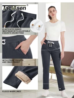 TACVASEN Sherpa Fleece Sweatpants Women's Thermal Warm Winter Trousers Elastic Waist Drawstring Yoga Gym Jogger Female Pants