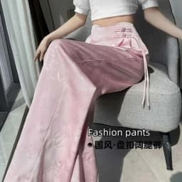 Lady Fashion Jacquard Straight-leg Trousers Spring Summer Female Leisure Wide Leg Pants 2025 Women High Waist Loose Pantalons 