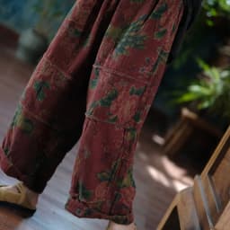 Johnature Women Vintage Print Floral Red Wide Leg Pants Elastic Waist Loose Cotton Trousers 2025 Autumn New Chinese Style Pants
