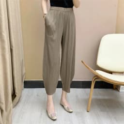 Pleated Women's Radish Pants Miyake 2025 New Summer Casual Large Size Stretch Draped Straight Wide Leg Pants Thin Comfortable