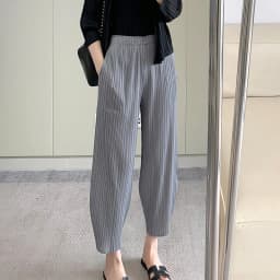 Pleated Women's Radish Pants Miyake 2025 New Summer Casual Large Size Stretch Draped Straight Wide Leg Pants Thin Comfortable